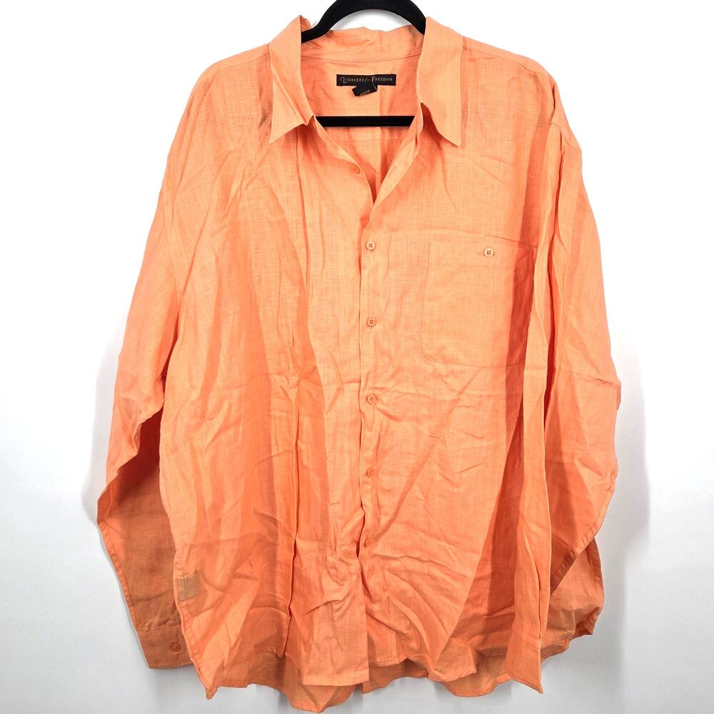 Workers for Freedom Mens SZ XXL Coral Orange Button Collared Career Linen Shirt